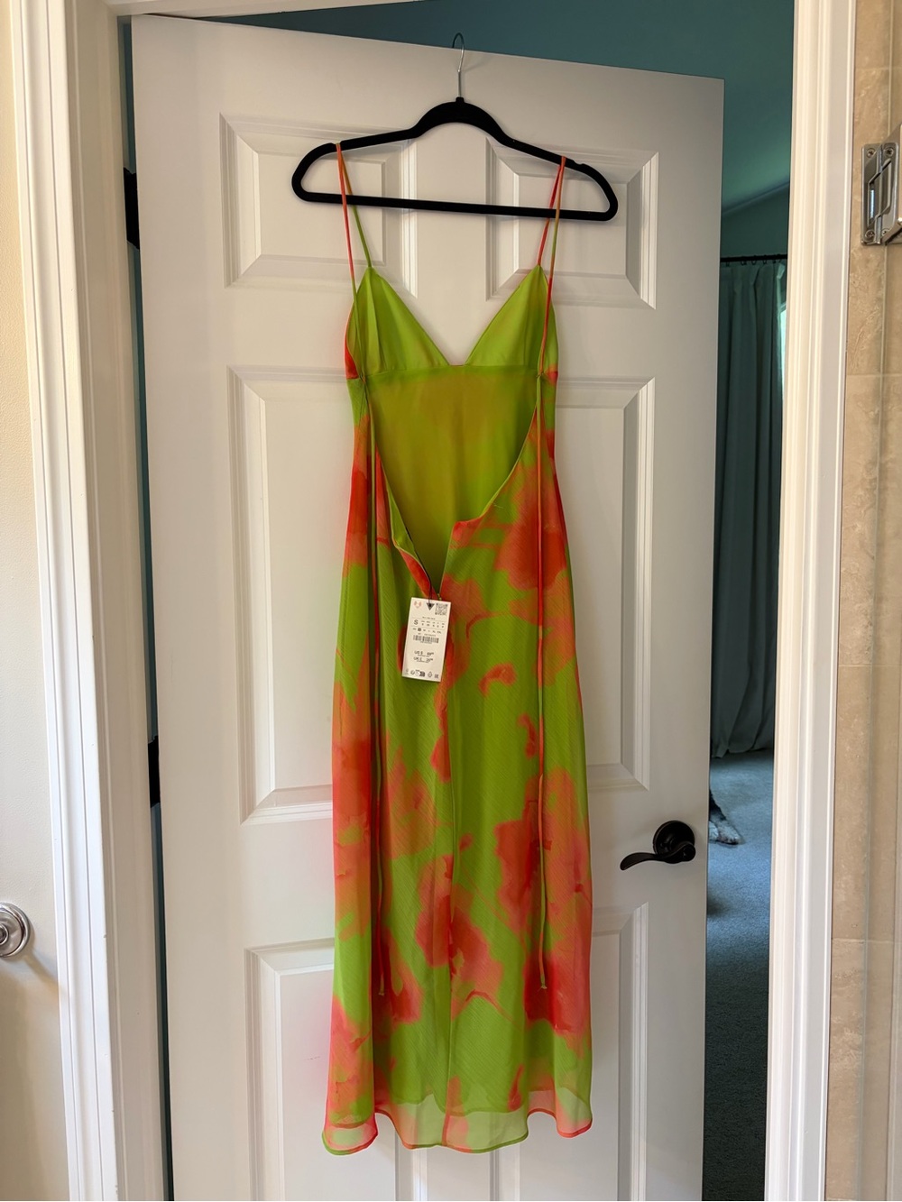Zara Lime and Coral Floral Slip Midi Dress - Spaghetti Straps - Picture 2 of 4